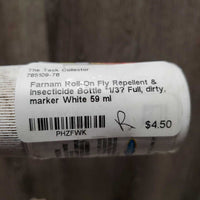 Roll-On Fly Repellent & Insecticide Bottle *1/3? Full, dirty, marker
