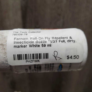 Roll-On Fly Repellent & Insecticide Bottle *1/3? Full, dirty, marker