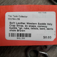 Soft Leather Western Saddle Holy Crap Strap, 2x snaps, conway buckle *gc, rubs, twists, bent, dents, xhole
