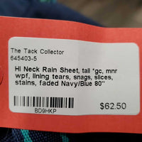 Hi Neck Rain Sheet, tail *gc, mnr wpf, lining tears, snags, slices, stains, faded
