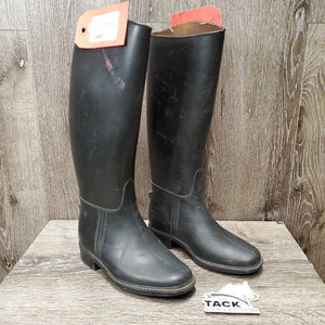 JUNIORS Tall Rubber Boots, Pull ON *gc, clean, mnr scratches, stains, holey inner heels