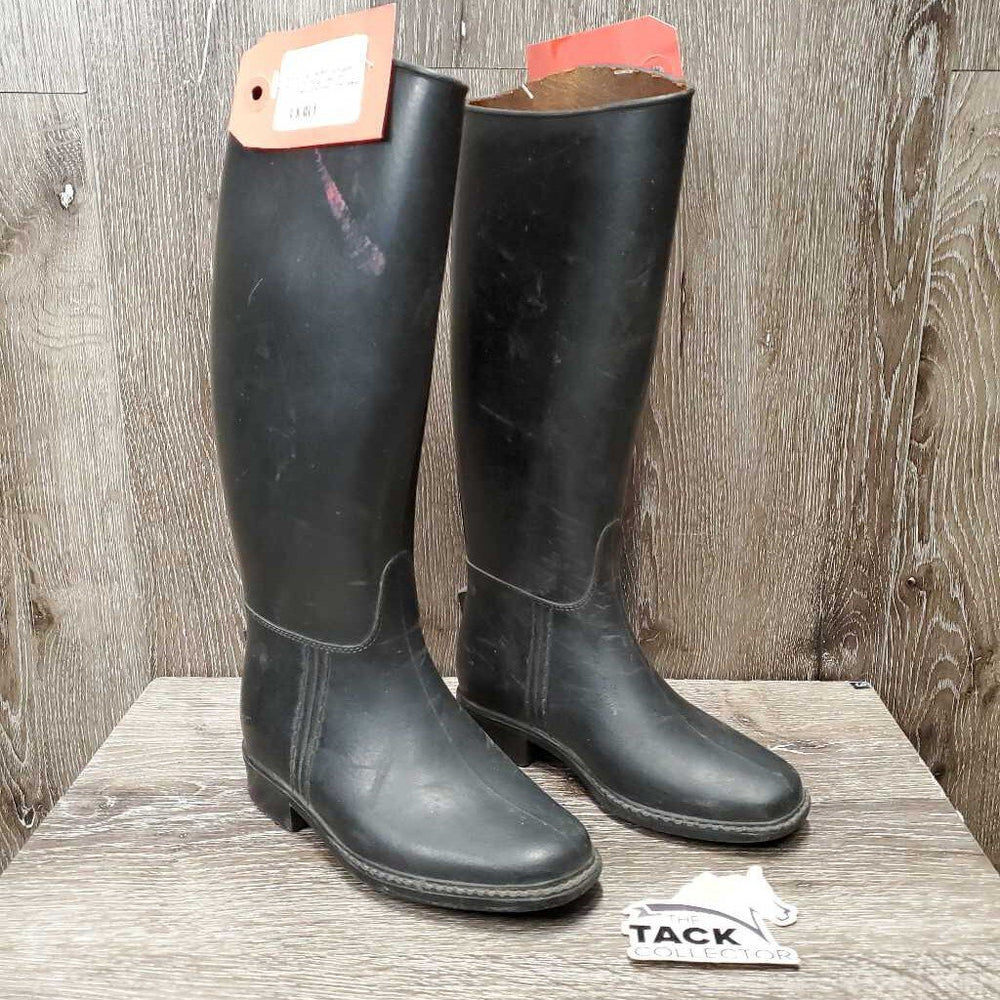 JUNIORS Tall Rubber Boots, Pull ON *gc, clean, mnr scratches, stains, holey inner heels