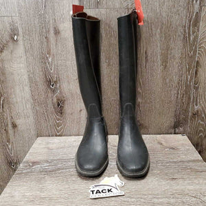 JUNIORS Tall Rubber Boots, Pull ON *gc, clean, mnr scratches, stains, holey inner heels