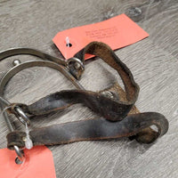 Vintage v.Fine Narrow Ball End Spurs, Attached Leather Spur Straps *gc, scratches, rust spots, mnr dirty straps
