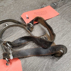 Vintage v.Fine Narrow Ball End Spurs, Attached Leather Spur Straps *gc, scratches, rust spots, mnr dirty straps