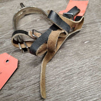 Pr Light POW Spurs, Thin Wide Leather Spur Straps *vgc, stains Straps: vgc, scrapes, stains, older
