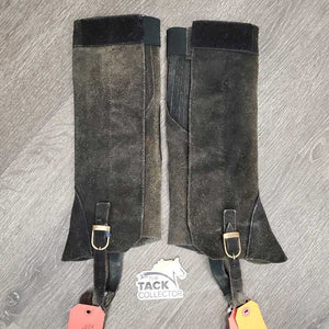 Pr Suede Half Chaps, velcro, buckle foot elastics *gc, older, faded, clean, discolored, stains