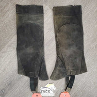 Pr Suede Half Chaps, velcro, buckle foot elastics *gc, older, faded, clean, discolored, stains
