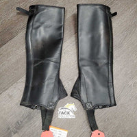 Pr Leather Half Chaps, buckle top *vgc, dirty, rubs, stains, older, v.stiff, creases, stretched elastics
