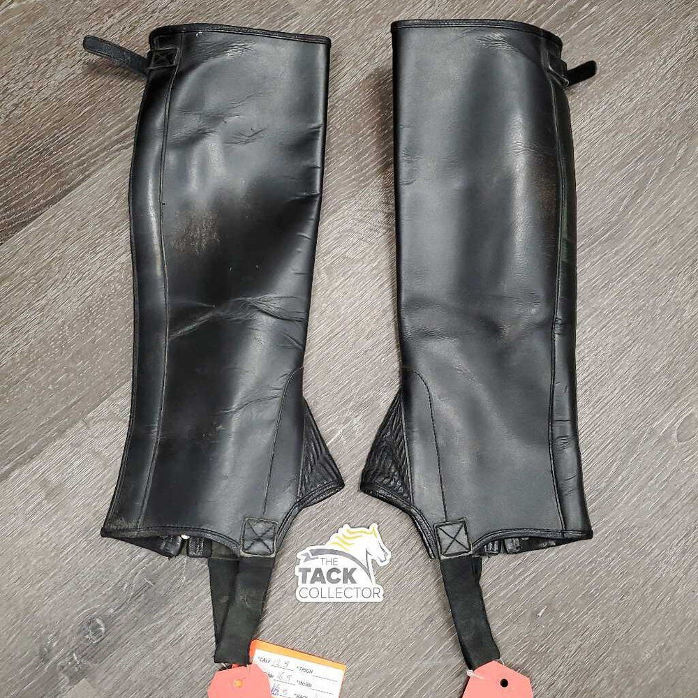 Pr Leather Half Chaps, buckle top *vgc, dirty, rubs, stains, older, v.stiff, creases, stretched elastics