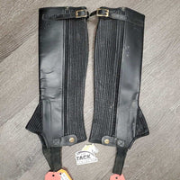 Pr Leather Half Chaps, buckle top *vgc, dirty, rubs, stains, older, v.stiff, creases, stretched elastics
