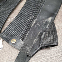 Pr Leather Half Chaps, buckle top *vgc, dirty, rubs, stains, older, v.stiff, creases, stretched elastics
