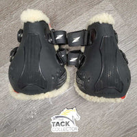 Pr Hind Boots, Velcro, Sheepskin *vgc, clean, mnr clumpy, scratches & scrapes
