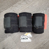 3 Stretchy Exercise Leg Wraps, silicone inner grips *gc/fair, hairy, snags, frays, clumpy, hairy velcro, faded, older
