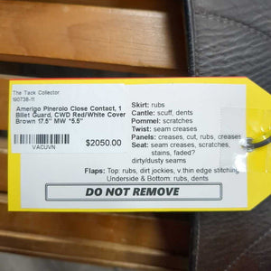 17.5" MW *5.5" Amerigo Pinerolo Close Contact, 1 Billet Guard, CWD Red/White Cover, Med Front & Large Back Blocks, Wool/Felt Flocking, Flaps: 13.25"W x 13"L Serial #: 17 1/2 N 609043 +21/2 C 2