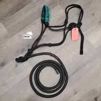 Soft Thick Nylon Rope Halter, Wrapped Noseband, attached Lead Rope *xc/like new, v.mnr rubs & dirt
