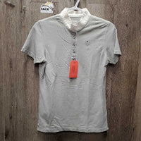 SS Polo Show Shirt, 1/2 Button Up, Blings, attached snap Collar *gc, seam puckers
