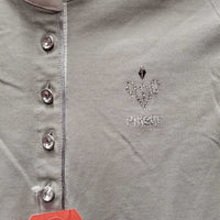 SS Polo Show Shirt, 1/2 Button Up, Blings, attached snap Collar *gc, seam puckers
