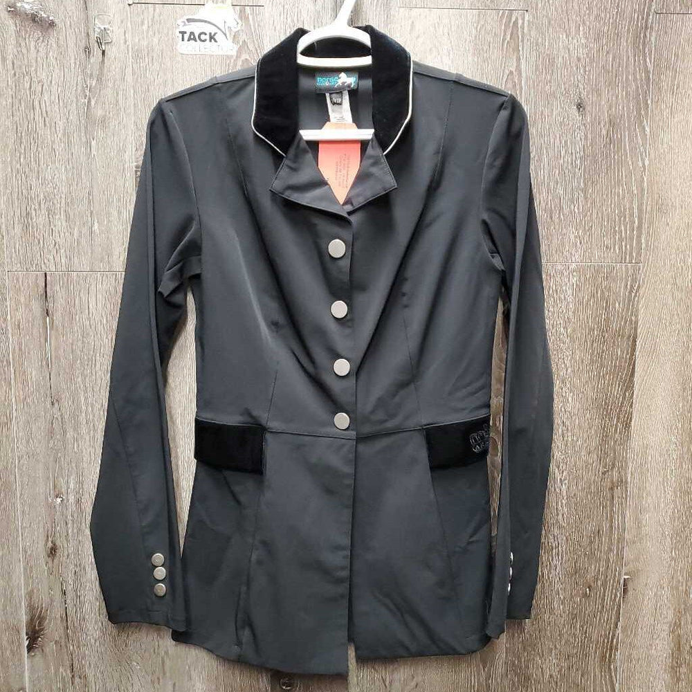 Technical Dressage Show Jacket, Velvet Collar, Snaps *vgc, older, seam puckers, mnr dirt?stain