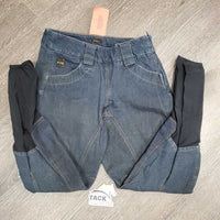 Euroseat Denim Breeches, Side Zip *gc, seam puckers, faded, rubs, pills, seat: rubs, pills & pulled seat seam
