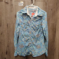 LS Western Shirt, snaps *gc, older, seam puckers, pits, dingy
