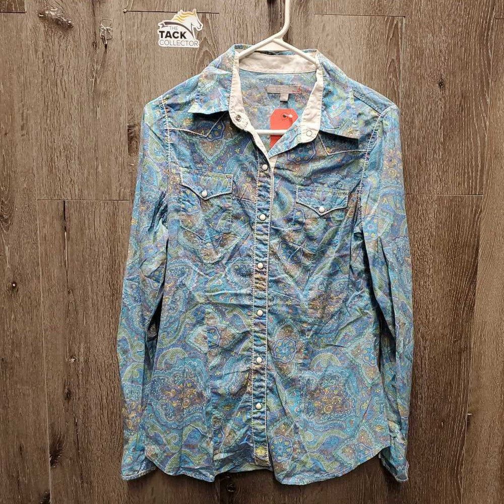 LS Western Shirt, snaps *gc, older, seam puckers, pits, dingy