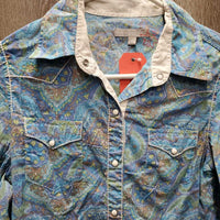 LS Western Shirt, snaps *gc, older, seam puckers, pits, dingy
