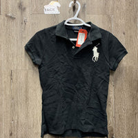 SS Polo Shirt, 1/4 Button Up *gc, mnr faded collar & edges, hair
