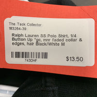 SS Polo Shirt, 1/4 Button Up *gc, mnr faded collar & edges, hair
