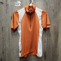 SS Polo Sun Shirt, 1/2 Zip Up, mesh sleeves & sides *gc, dingy white, puckered?shrunk
