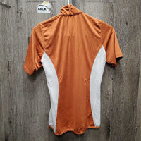 SS Polo Sun Shirt, 1/2 Zip Up, mesh sleeves & sides *gc, dingy white, puckered?shrunk
