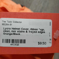 Lycra Helmet Cover, ribbon *vgc, clean, mnr stains & frayed edges
