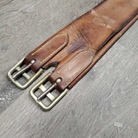 3 Fold Leather Girth *gc, clean, stained, dry, older, creases, bubbled spot