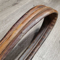 Narrow Padded Leather Girth, 1x els *gc, older, clean, cracked, dry, stiff, stretched els, hard edges

