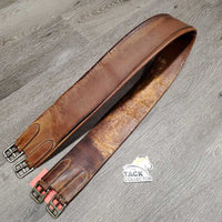 3 Fold Leather Girth *gc, clean, v.stained, dry, older, creases

