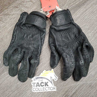 Pr Thick Leather Riding Gloves *vgc, clean, rubs, creases, faded, discolored?stains, bent & thin knuckles
