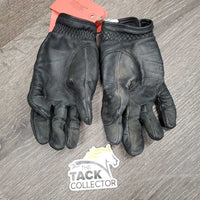 Pr Thick Leather Riding Gloves *vgc, clean, rubs, creases, faded, discolored?stains, bent & thin knuckles
