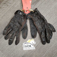 Pr Leather Riding Gloves *gc/fair, rubs, pilly, thin spots, torn holes, older, dirty, stiff/dry fingers
