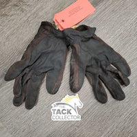 Pr Leather Riding Gloves *gc/fair, rubs, pilly, thin spots, torn holes, older, dirty, stiff/dry fingers
