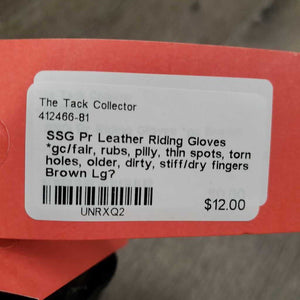 Pr Leather Riding Gloves *gc/fair, rubs, pilly, thin spots, torn holes, older, dirty, stiff/dry fingers