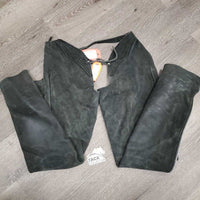 Full Suede Chaps *gc, faded, rubs, older, stiff, BROKEN Zipper
