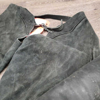 Full Suede Chaps *gc, faded, rubs, older, stiff, BROKEN Zipper
