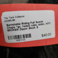 Full Suede Chaps *gc, faded, rubs, older, stiff, BROKEN Zipper
