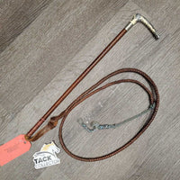 Vintage Braided Leather Hunting Whip, Metal Handle *vgc, rubs, faded, stains, scuffs, peeled handle, scrapes
