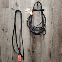 Padded/Rsd Dressage Bridle, Crank, Flash, Plain Notched Reins *xc/like new
