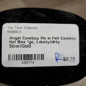 Angel Cowboy Pin in Felt Cowboy Hat Box *gc, v.dusty/dirty