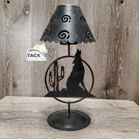 Western Theme - Metal Coyote Cactus Tea Light Holder, Lampshade *gc, v.dusty/dirty, mnr stain?
