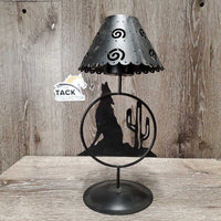 Western Theme - Metal Coyote Cactus Tea Light Holder, Lampshade *gc, v.dusty/dirty, mnr stain?
