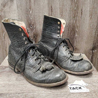 MENS Hvy Western Roper Boots, Laces, Fringe *gc, older, dirt, creases, scraped edges, mnr scuffs & scraped & rubbed heels
