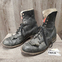 MENS Hvy Western Roper Boots, Laces, Fringe *gc, older, dirt, creases, scraped edges, mnr scuffs & scraped & rubbed heels
